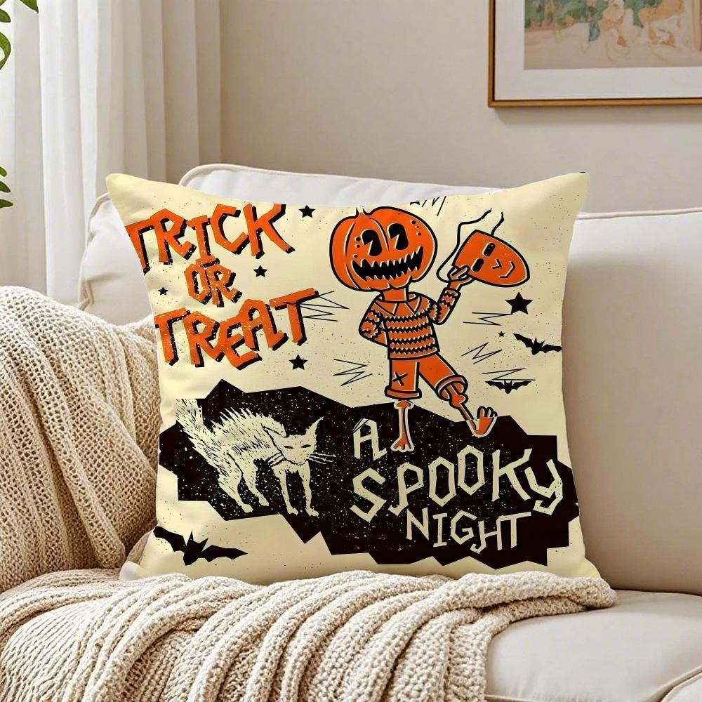 Halloween Trick Or Treat Cushion Cover Breathable Cushion Covers Machine Washable Wrinkle-Resistant Soft Durable