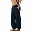 Solid Color Simple Trendy Brand Semi-elastic Tooling Casual Pants Men's American Loose Drape Wide-leg Pure Cotton Small Scimitar Pants