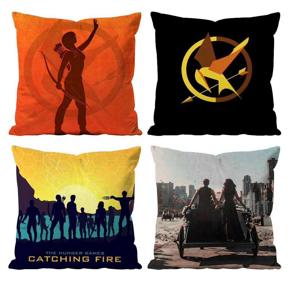 The H-Hunger Games Pillow Case Anti-dustmite Pillowcase Invisible zipper silky short plush Sofa cushion cover