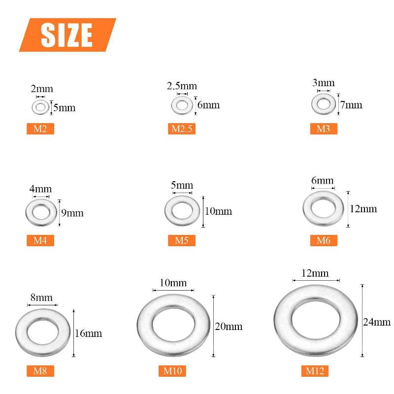 80/105/180/360/580 Pcs Stainless Steel Flat Washers Set Perfect For Home Decor Factory Repair Kitchens