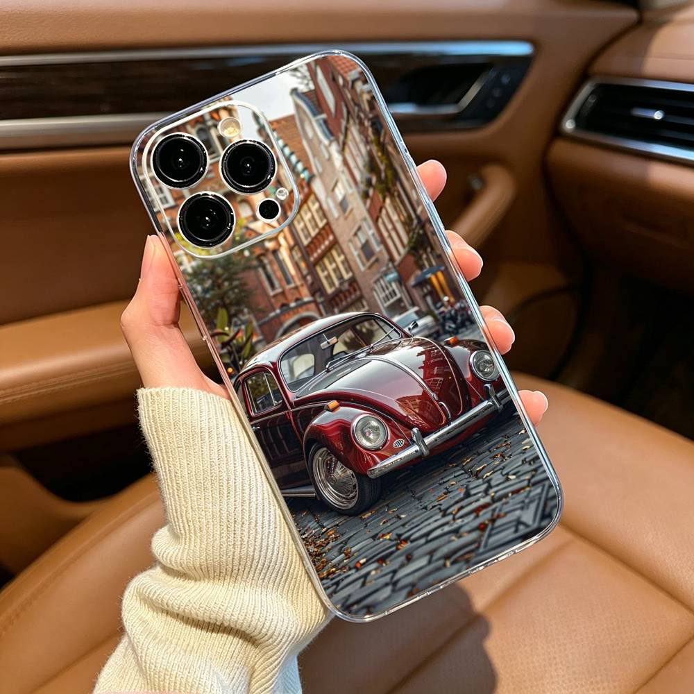 Vintage- Beetle  Retro Car Phone Case For iPhone17,16,15,14,13,12,11 ,Pro Max,16/15/14 Plus Transparent Cover iPhone17Air