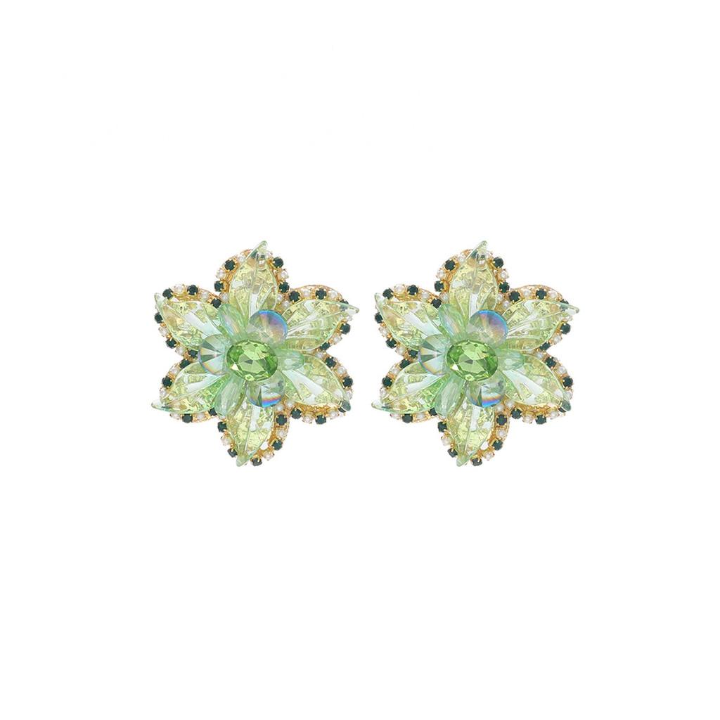

Pinkdudu Luxury Layered Floral Earrings Multi-Tier Crystal Flowers for a Dazzling Statement Gift PD2448 зелёный