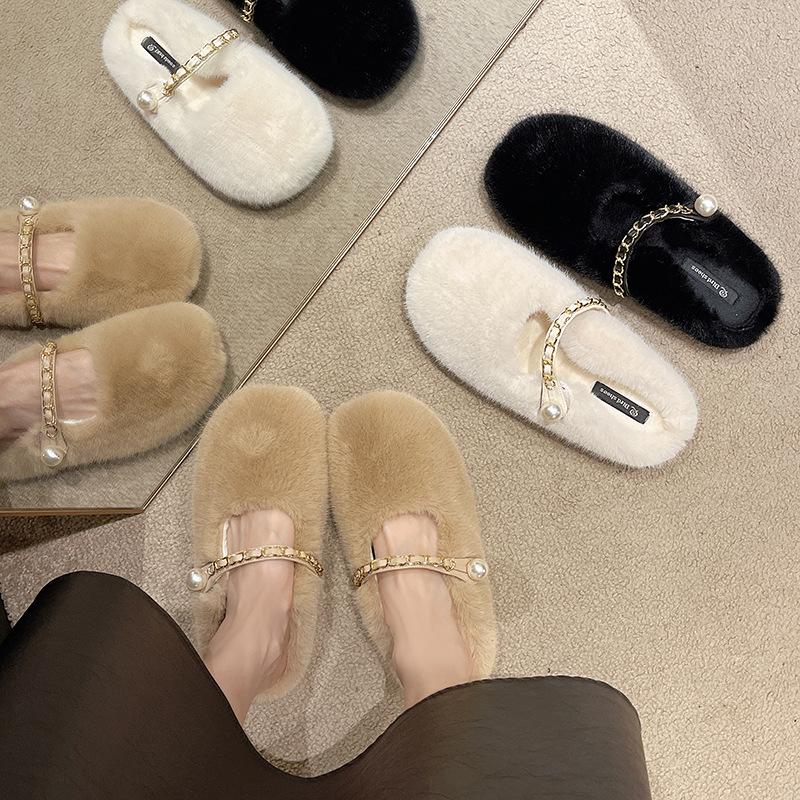 Mao Mao Shoes for Women To Wear In the Autumn and Winter of 2025, the New Korean Version of Flat-bottomed Velvet Doudou Shoes, Cotton Ladyshoes for P