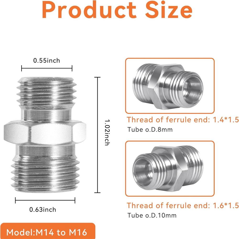 4 Pcs M14 to M16 Carbon Steel Fittings Adapters 115757 Hydraulic Attachment Fittings Converter for Mini Excavators