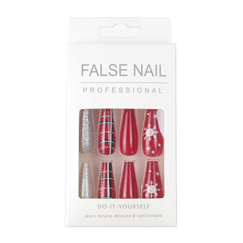 Îmbrăcăminte de Crăciun de iarnă Unghie Fulg de zăpadă În carouri Mare Roșu Festiv Argintiu Ceapă Roz Unghie lungă de balet Piese de unghii false