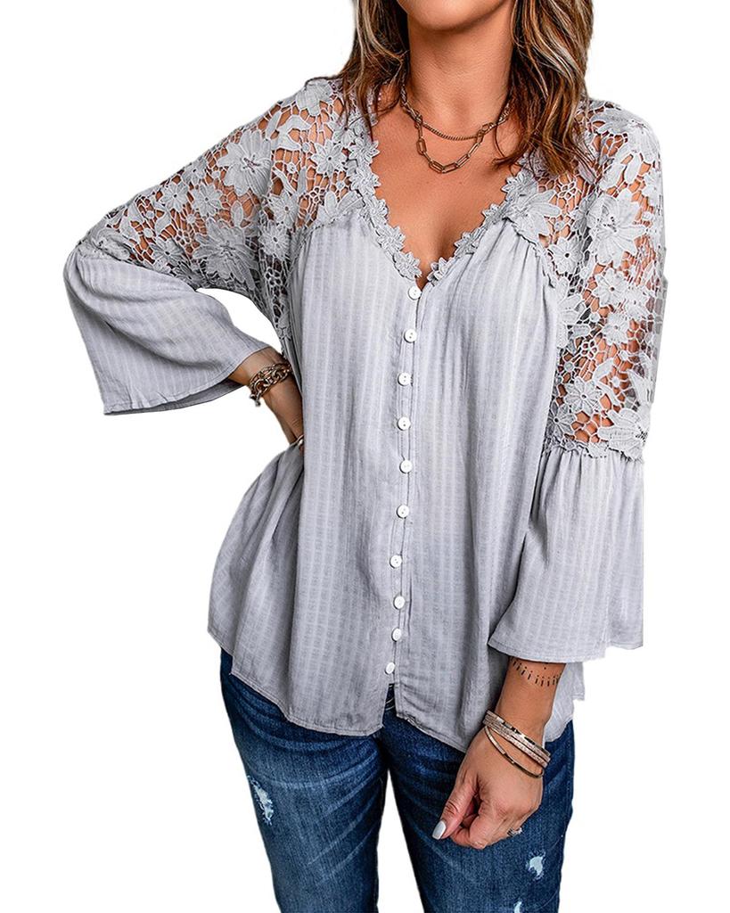 Azura Exchange Button Crochet Lace Top
