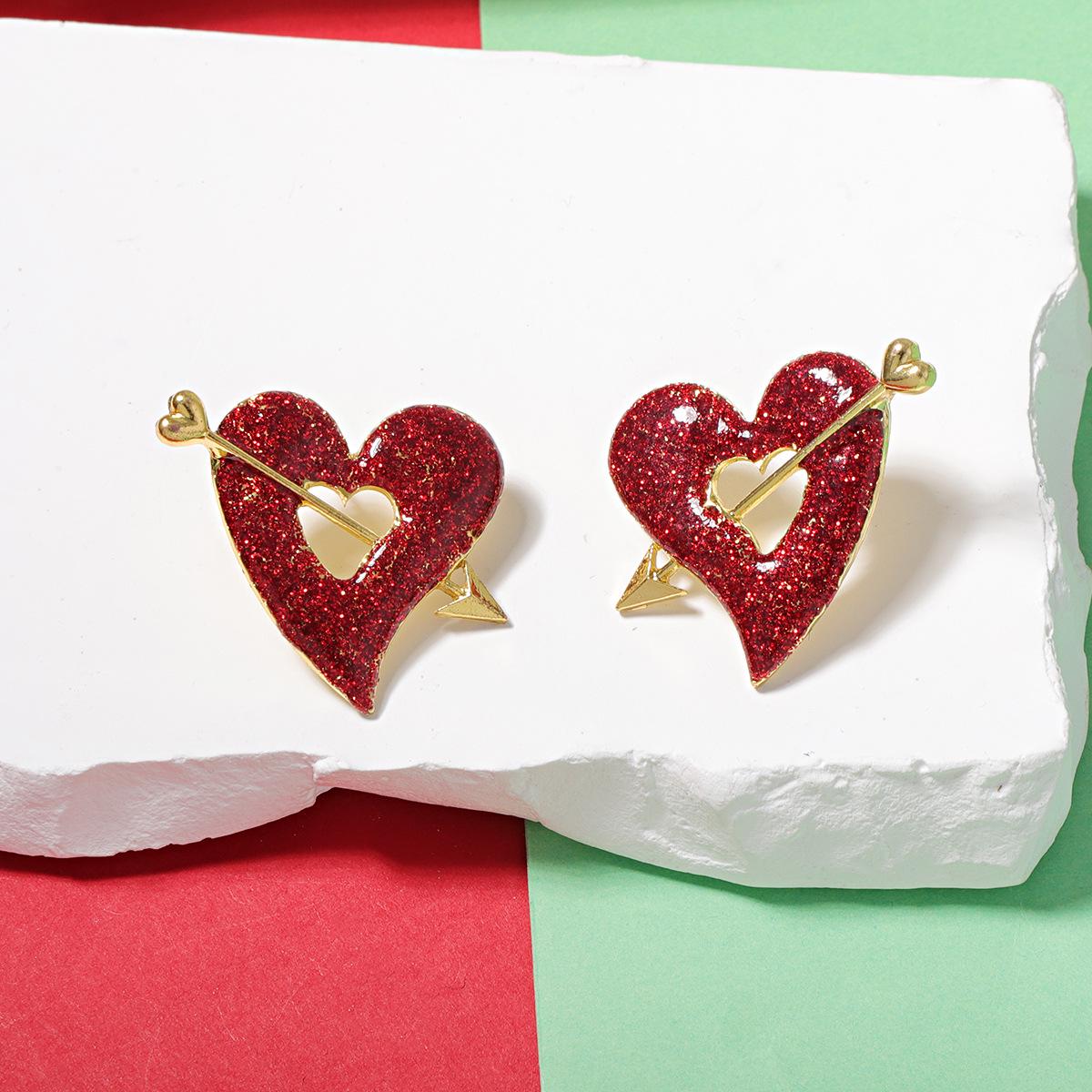 Серьги-гвоздики из сплава с дизайном Сердце Амура - Универсальные Женские Рождественские Модные Аксессуары