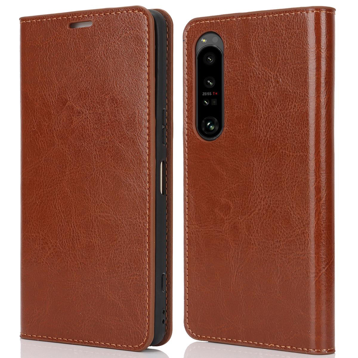 

For Sony Xperia 1 VI Case Split Leather Wallet Card Slots Phone Cover Crazy Horse Texture Light Brown