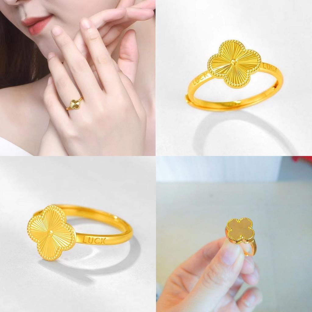 Beautiful Brass Gold Plated Four Leaf Clover Adjustable Ring Chic Jewelry For Women
