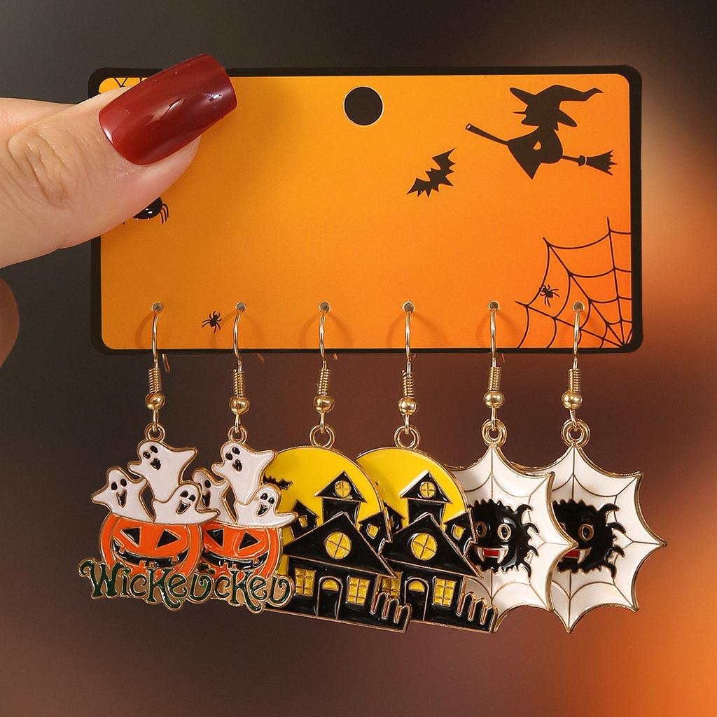 Hot Selling Accessories Cute Cartoon Style Ghost Pumpkin Head Design Pendant Earrings Set Halloween Earrings Girl