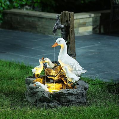 Fontaine décorative en forme de canard/écureuil, sculpture en résine de canard avec lumière, statue d'écureuil, décoration de jardin, figurine de canard et d'écureuil