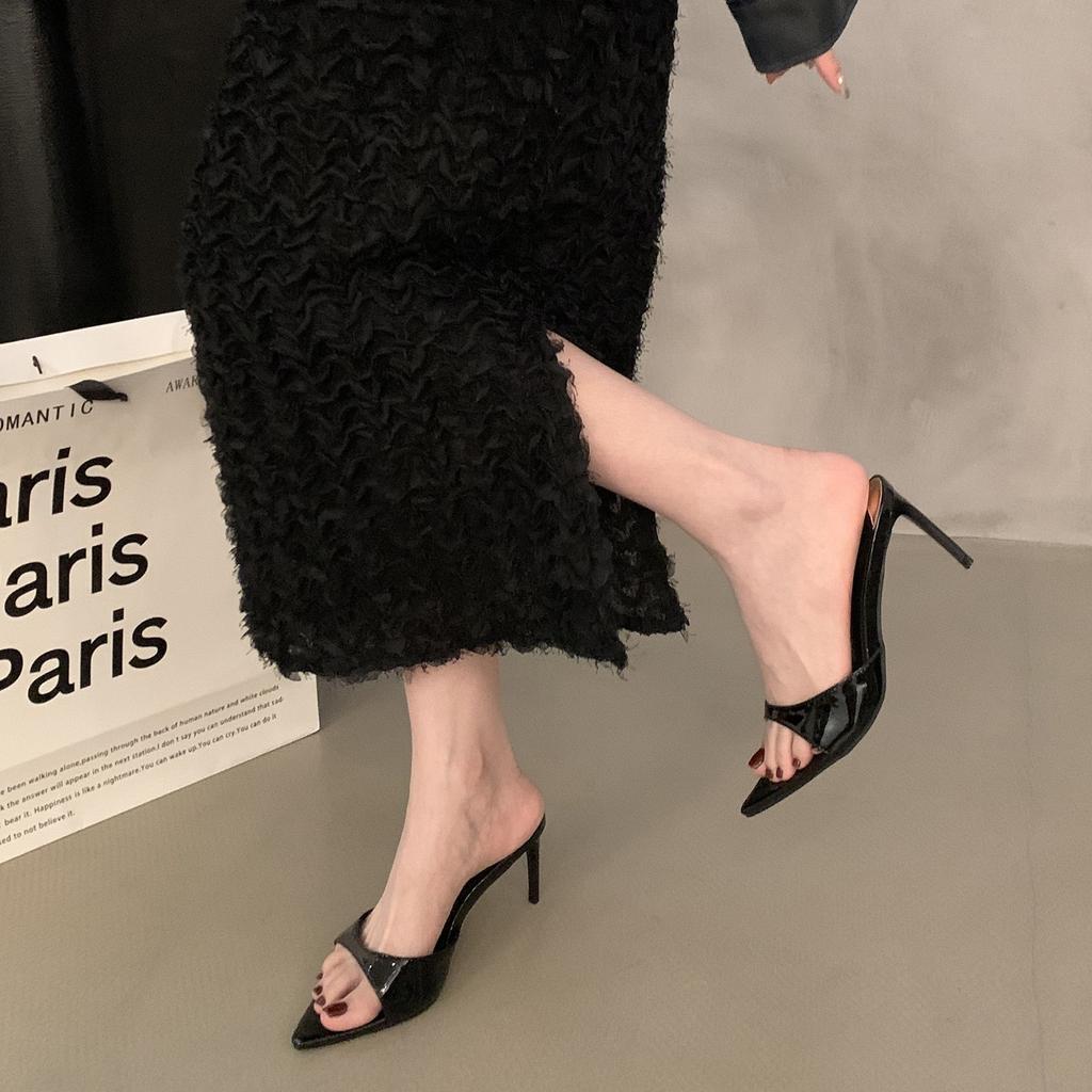 stiletto open-toed slippers women's summer wear 2025 new Korean version fashion sandals fairy style pointed high heels