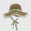 Straw Hat Wide Brim Embroidery Lace Splicing Beach Hat Embroidered Floral Adjustable Chin Strap Summer Sun Protection Hat