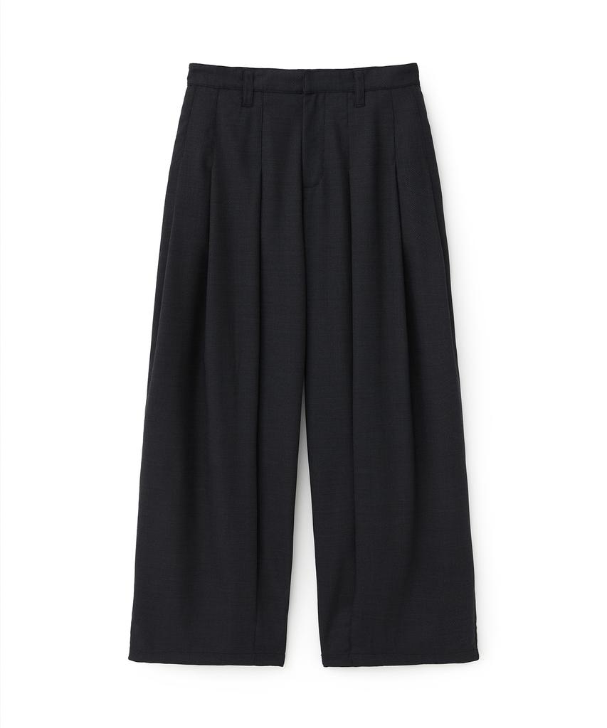 DNSR Summer Wool Multi-Pleated Wide Slacks Black