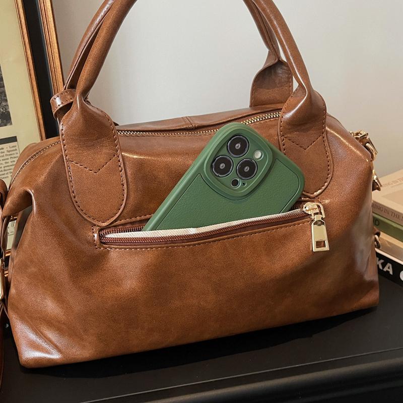Modische Damen-Lederhandtasche Vintage Boston Boston-Tasche Umhängetasche mit abnehmbarem Riemen Geeignet für Arbeit, Einkaufen und Reisen