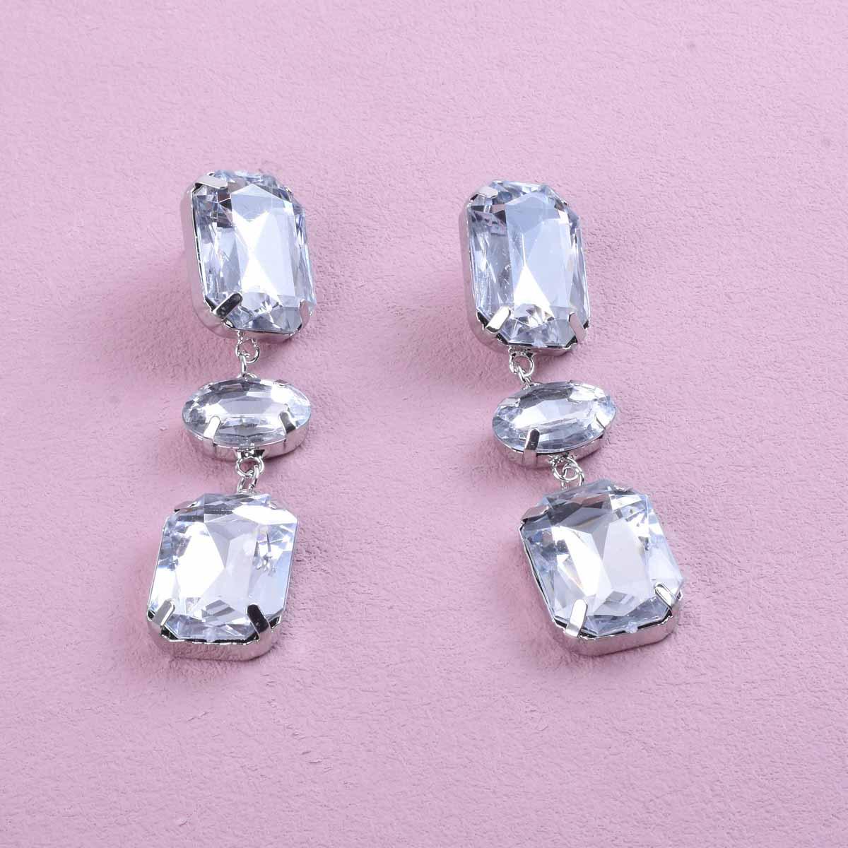 Elegant Rhinestone Square Stud Earrings - Fashionable, Versatile, and Super Shiny серебряный