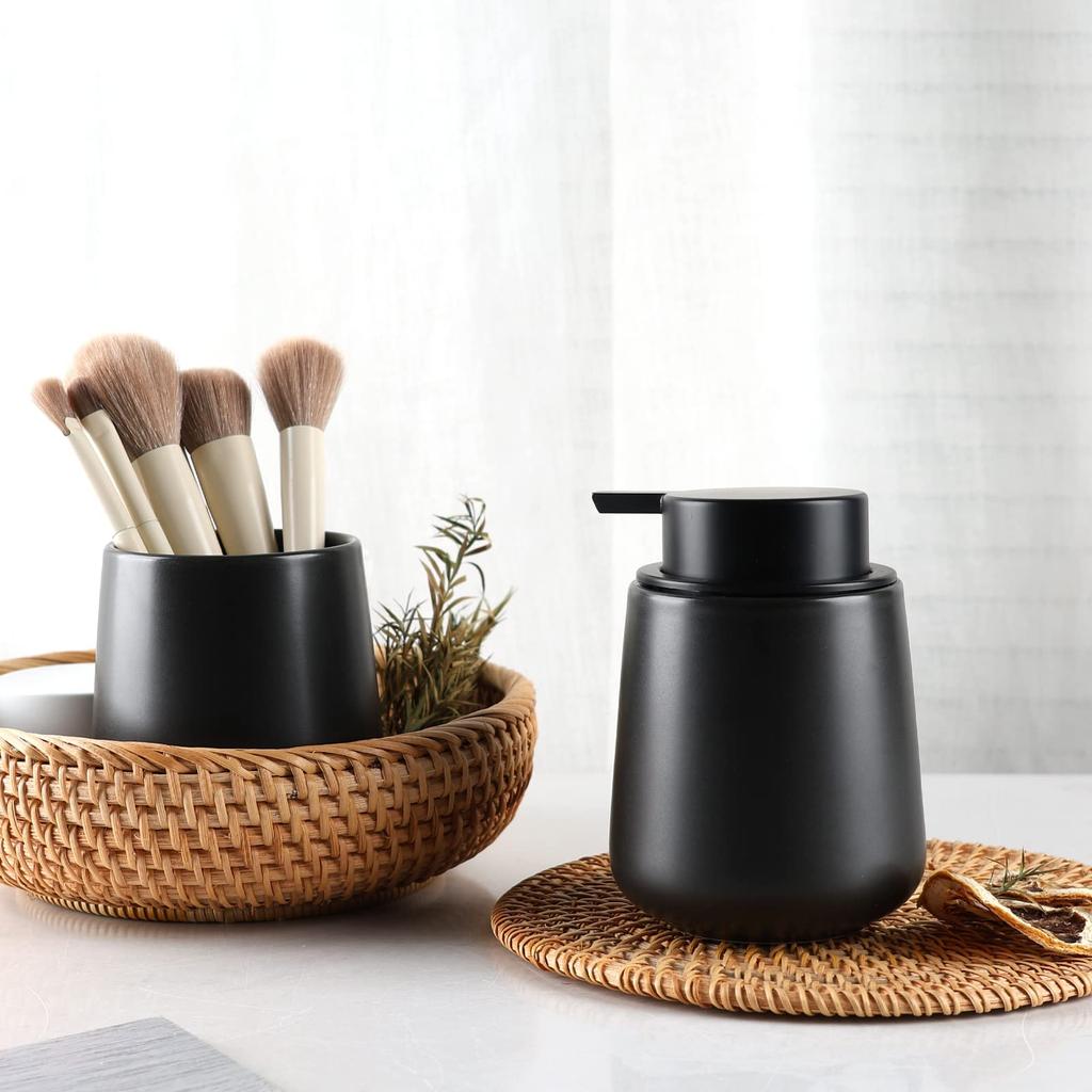 Umlaca Foaming Ceramic Hand Soap Dispenser, Stylish Manual Refill, Wide Mouth, Press-Type Foaming Detergent Bottle, Suitable for Kitchen, Bathroom,