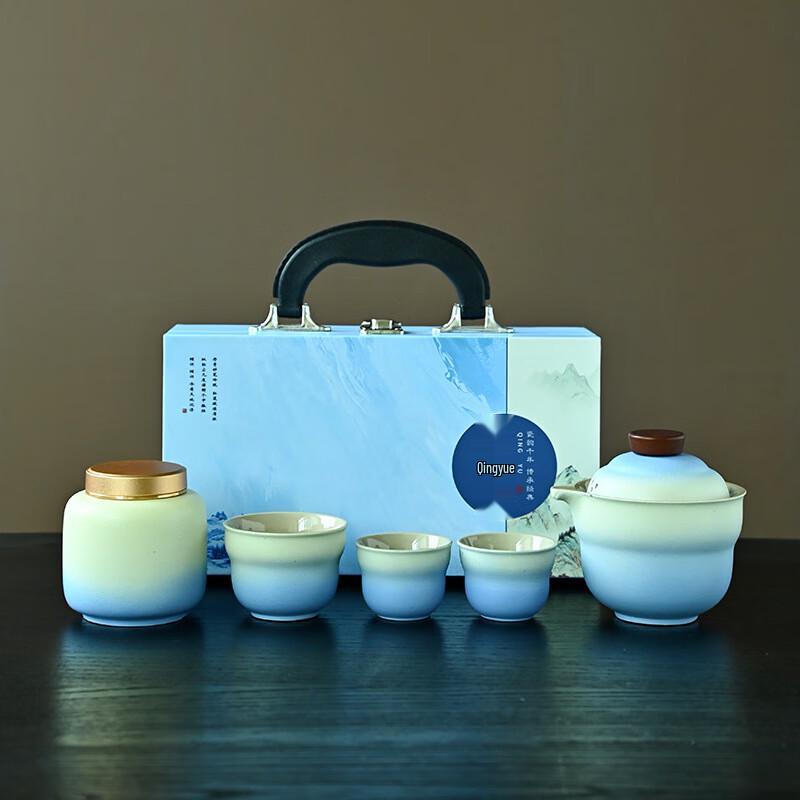 Gradient Ceramic Gourd Travel Tea Set