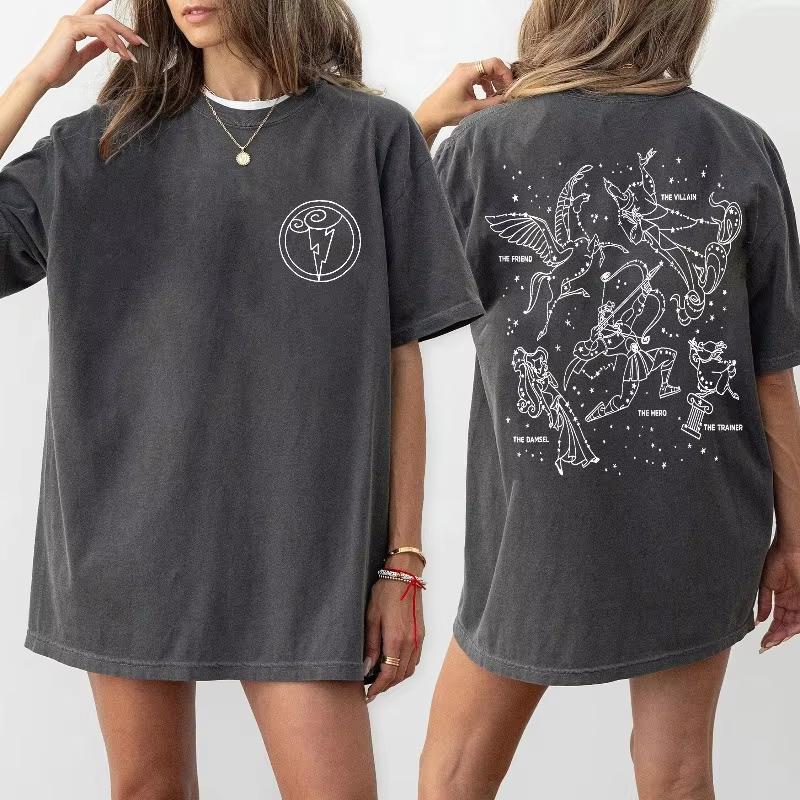 Two Sided Hercules Damsel Hero Megara Hades TShirt Hercules Map Symbol of The Gods Loose Cotton Top for Unisex Women S