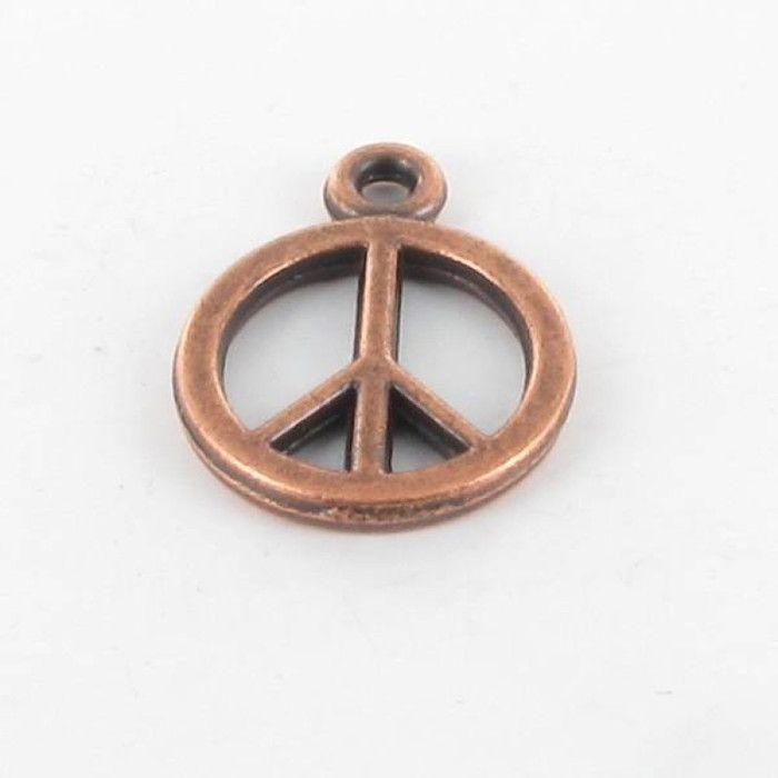 Breloque en métal Petit peace and Love Cuivré 10 pièces