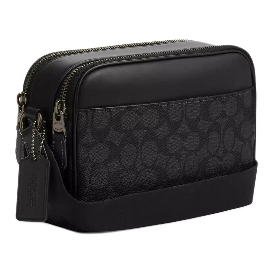 Coach Graham 23 Brand Logo Adjustable Shoulder Strap Faux Leather And Cowhide Crossbody Bag Medium Men crossbody bag Black CV921-QBMI5