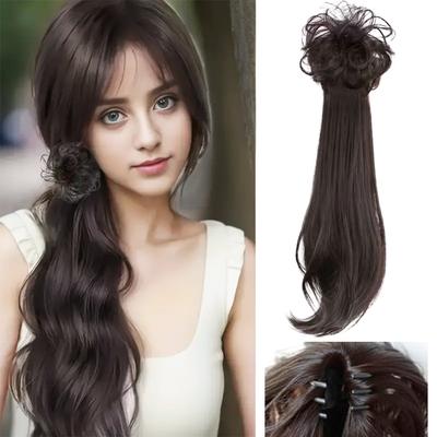 Synthetic Claw Clip Ponytail Female One-Piece Low Braid Flower Head Hairstyle For Women New Chinese Style Wig