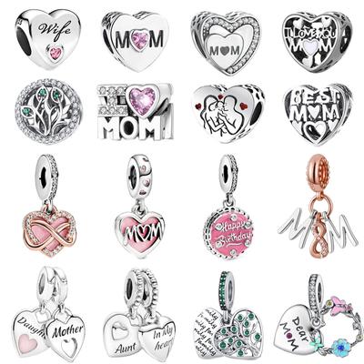 Mother Day Accessories 925 Sterling Silver Bead Love Mom Heart Charms Fit Original Bracelets Women Jewelry Gift