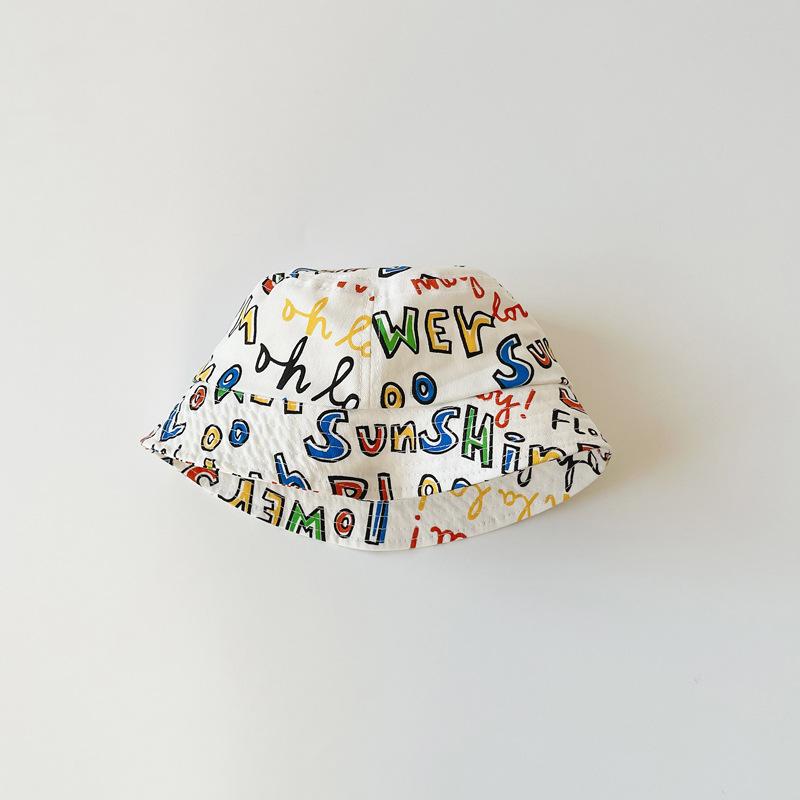 

Граффити с буквенным принтом Детская шляпа рыбака Летняя хлопковая шляпа для мальчиков и девочек Детская пляжная панама белый