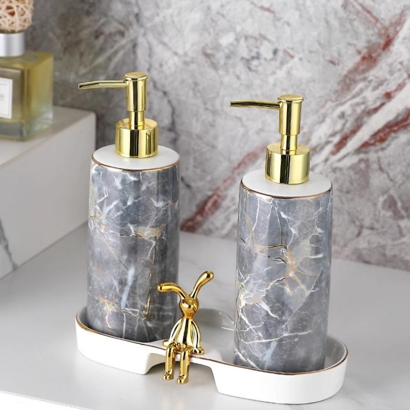 Kreative Vergoldete Keramik-Lotionflasche mit Marmormuster Hotel-Shampoo-Nachfüllflasche Unregelmäßiger Spender Badezimmerzubehör