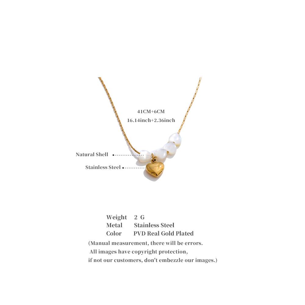 Yhpup Shell Heart Love Pendant Necklace for Women Stainless Steel Exquisite Fashion Korean Chic Collar Charm Jewelry