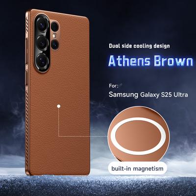 Luxury Business Magnetic Vegan Leather Case for Samsung S26 Ultra 25 24 Side Heat Dissipation Shockproof  for Magsafe Slim Cover