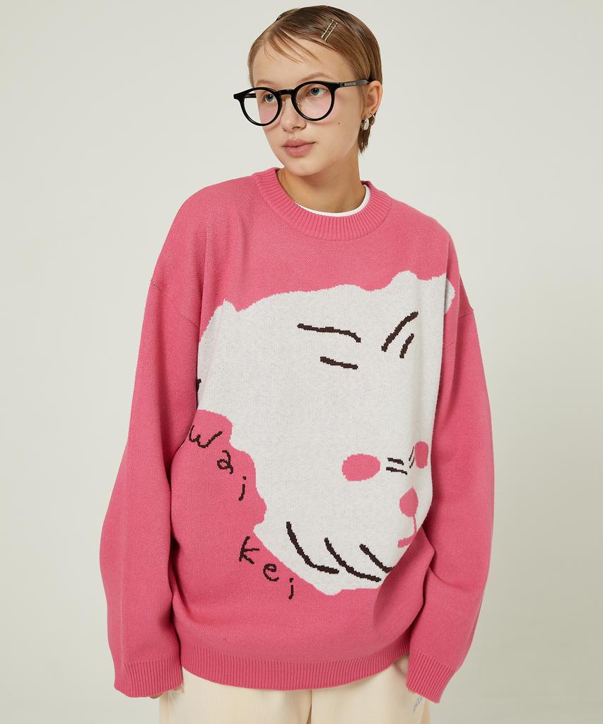 WAIKEI Maltese Big Graphic Knit Pink