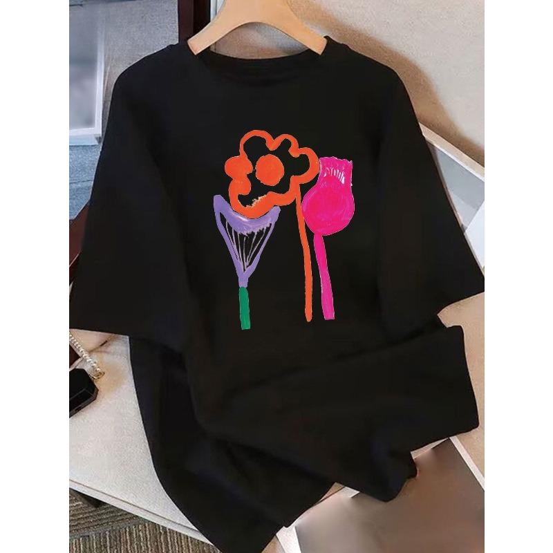 Womens Black Tshirt Soft Crew Neck Casual Everyday Tshirt Everyday Basic Top Summer Youth Fashion Y2k Accessories S