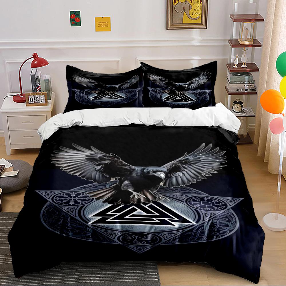 Raven with Nordic Symbol Bedding Set Bedding set (1 duvet cover, 2 pillowcases, duvet not included)