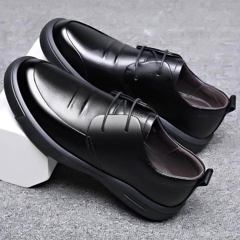 2025 Spring and Autumn New Men's Business Casual Height Increasing Leather Shoes Men's Leather Lace-up Single Shoes Middle-aged Dad Shoes 3288