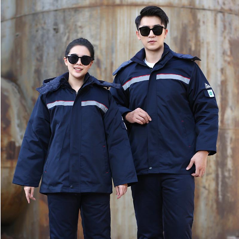 Autumn Winter Cotton Padded Anti-static Reflective Cold-resistant Workwear Overalls with Print Embroidery