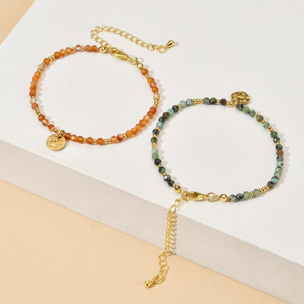 Fashionable Irregular Natural Stone Beaded Bracelet, Ethnic Style Stainless Steel Colored Jewelry Bracelet