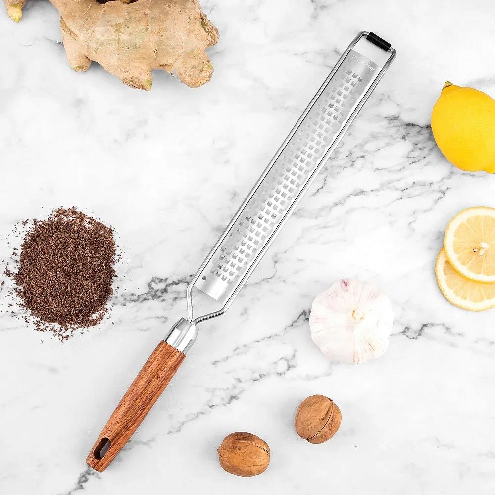 Wood Handle Grater Stainless Steel Lemon Zester Cheese Grater Combo for Parmesan,Garlic Ginger Chocolate Fruits 1
