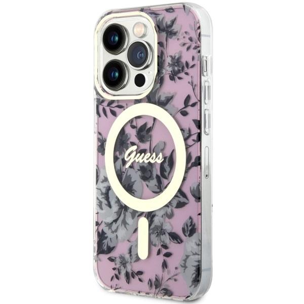 Etui do iPhone 14 Pro Max Guess Flower MagSafe Różowe
