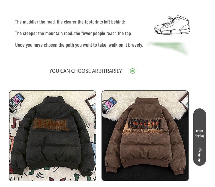 Retro Embroidered PU Leather Oversized Down Jacket for Men & Women - Winter Outerwear Trend