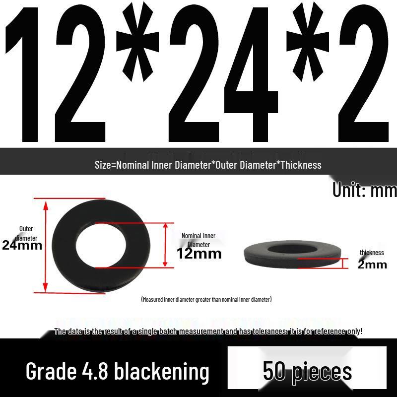 High-Strength Black Flat Washer - Grades 4.8 & 12.9, Sizes M3 To M24
