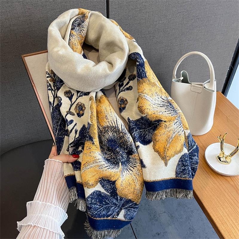 Luxury Winter Print Scarf for Women Cashmere Warm Foulard Female Shawls Wraps Thick Soft Pashmina Bufanda Scarves Stole Blanket