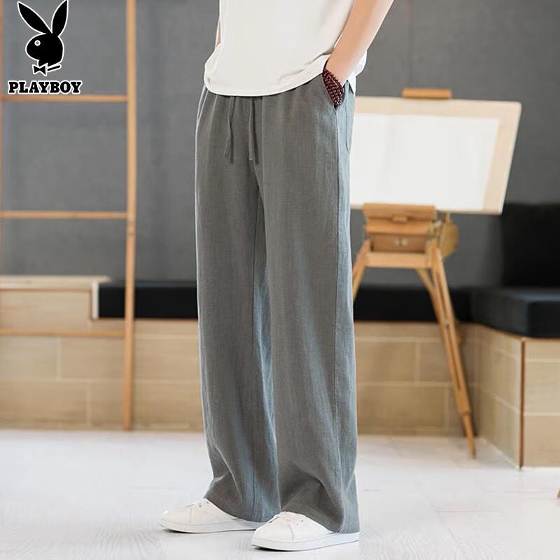 PLAYBOY Men s Summer Loose Straight-Leg Linen Blend Pants XL