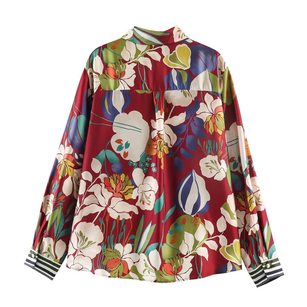 European and American Style, New Women's Clothing, Foreign Style, Flower Printing Silk Satin Texture Shirt 2355112