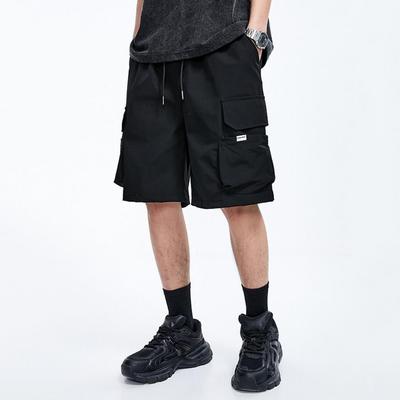 Men Cargo Shorts Low-rise Adjustable Drawstring Casual Shorts Solid Color Loose Fit Multiple Pockets Cycling Leisure Shorts