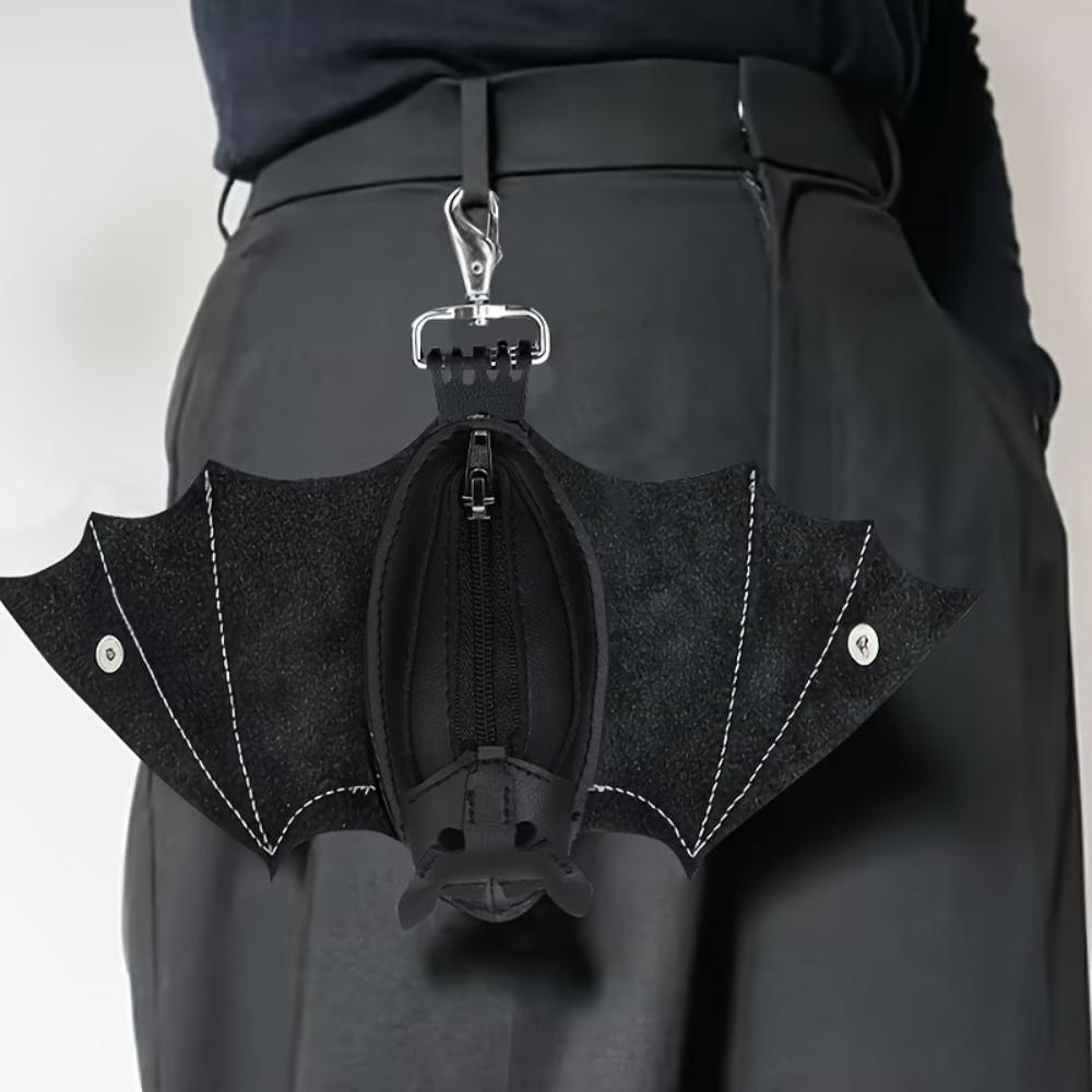 Zipper Bat Wallet Keychain Coin Purse Leather Bat Keychain Handmade Halloween Bat Pendant  Gifts