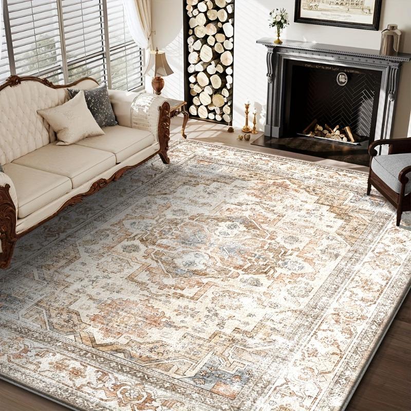 Bohemian Carpet, Durable and Stain-Resistant Living Room Floor Mat, Vintage-Style Bedroom Carpet for Home Decoration