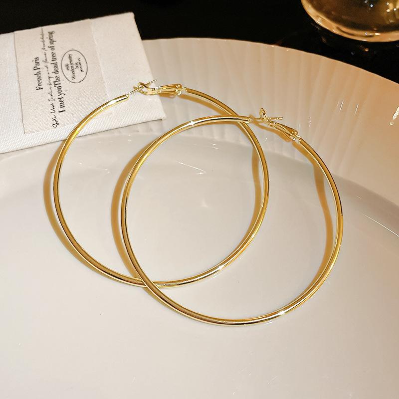 Gold French Simple Round Plain Ring Earrings Light Luxury Earrings Hong Kong Style Earrings