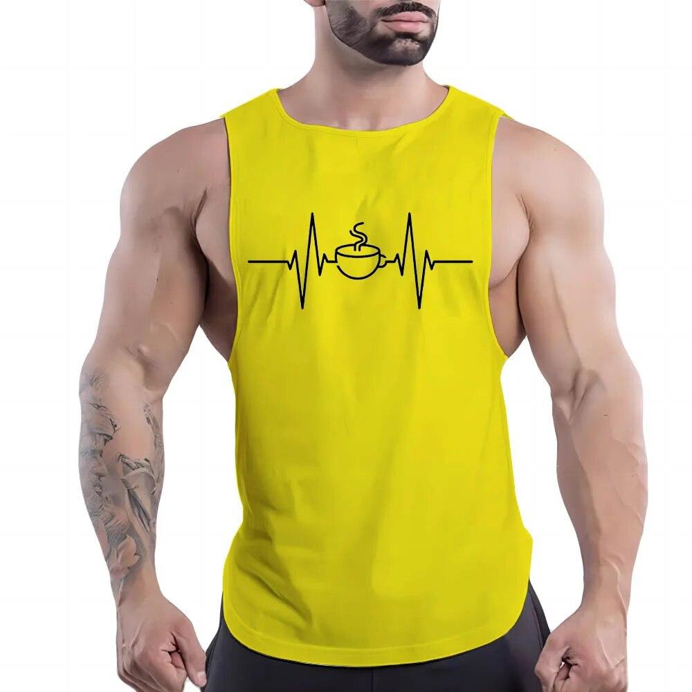 Four Seasons Adult Men Fitness Outdoor Casual Crewneck Vest Creative Ecg Printing 2d Youth Trend Multi-Color Sleeveless Shirt