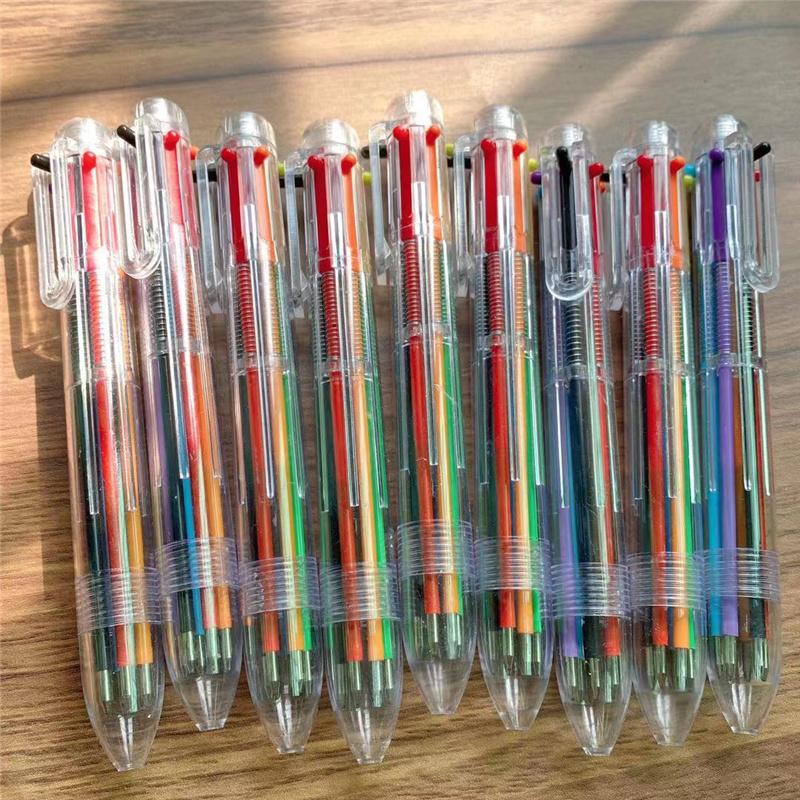 6-Farben Transparent Klick Mehrfarbiger Kugelschreiber Druckknopf Gel Tinte Schreibstift Schreibwaren Büro- & Schulbedarf